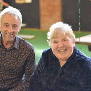 Steve and Debbie smiling at Powderham Castle